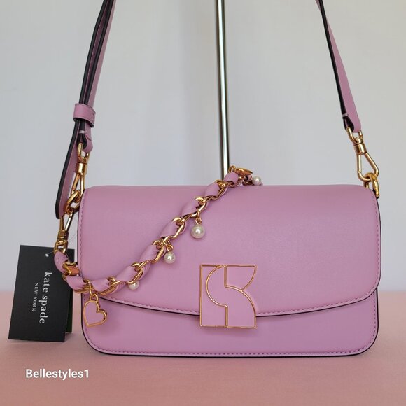KATE SPADE Dakota Pearl and Hearts Embellished Strap Small Crossbody Bag-Berry C - Picture 1 of 16